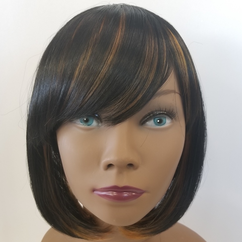 Sassy Black Synthetic Bob w/ Golden Highlights